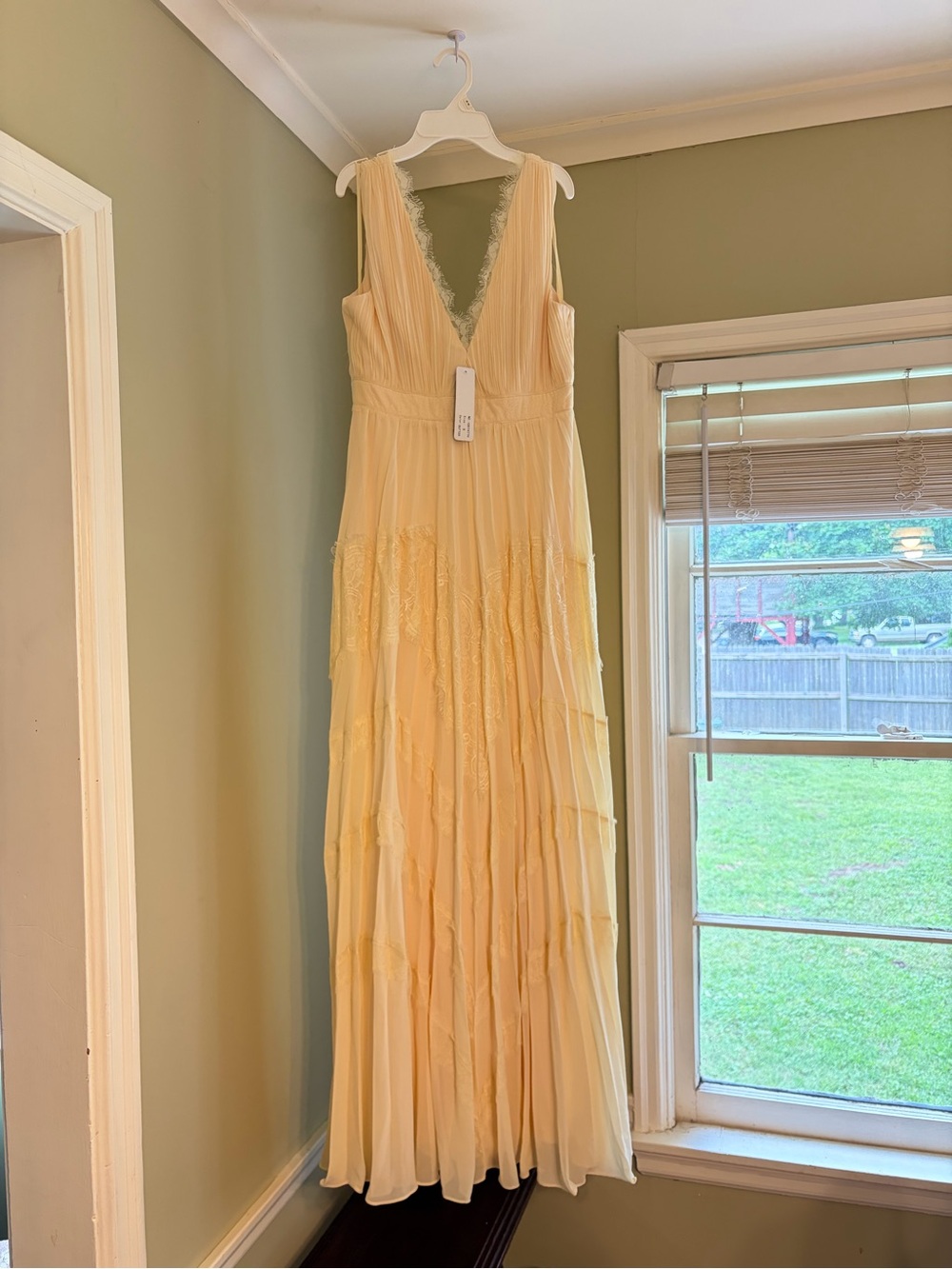 INA v-neck chiffon and lace pleated formal maxi dress